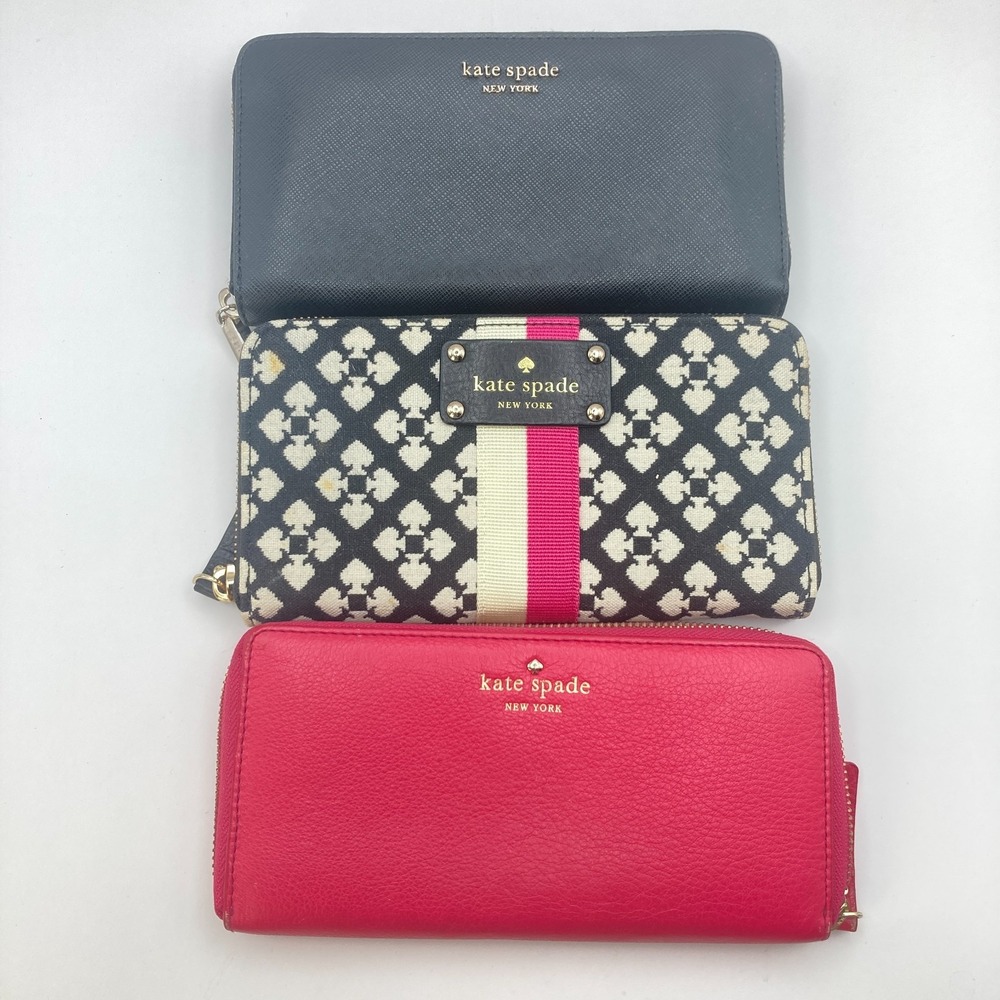 Set of 3 Kate Spade Wallets Pink Black White Saffiano Fabric Neda Zip Around